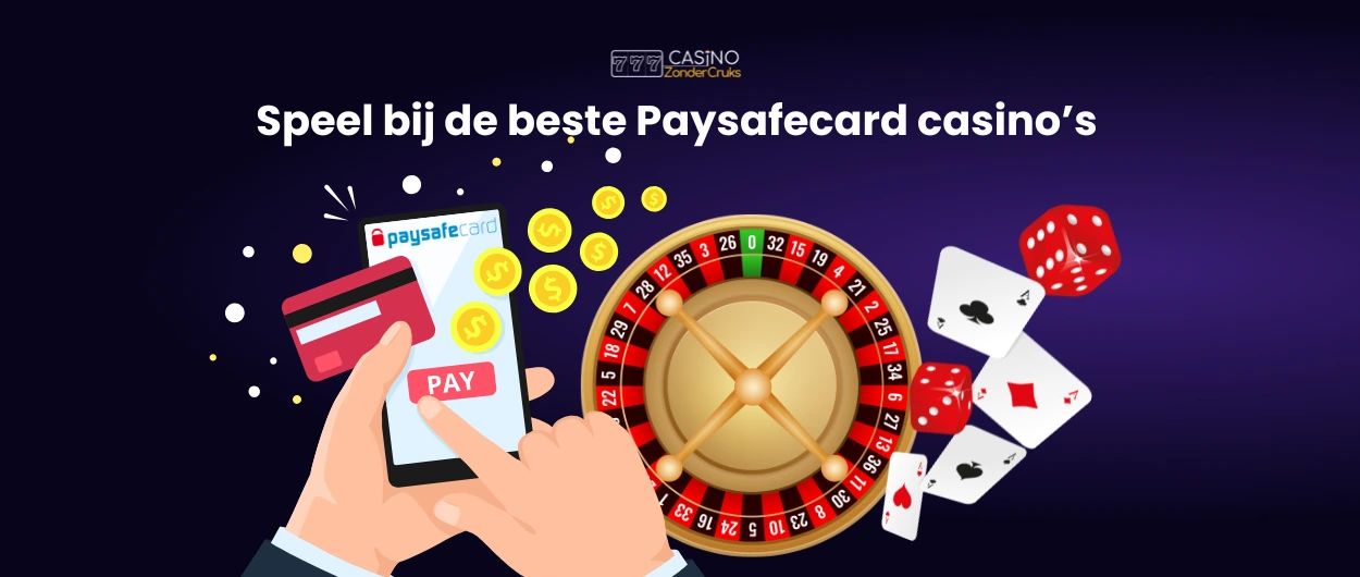 Mobiele betaling met Paysafecard bij online casino met roulette en speelkaarten.