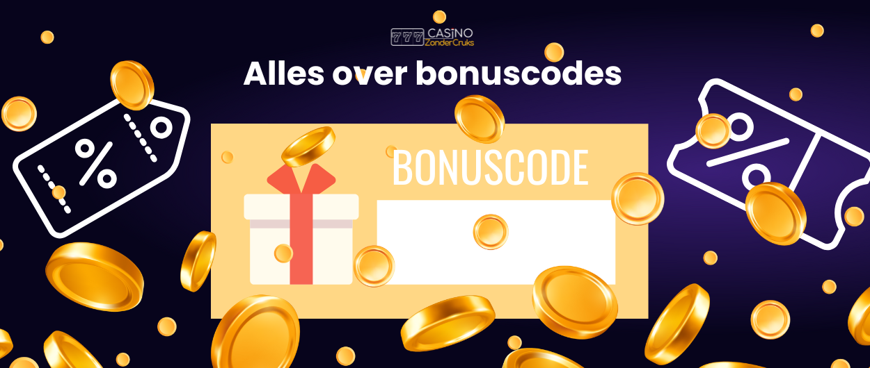 Alles over bonuscodes met cadeau-icoon, invulvak en rondvliegende gouden munten.