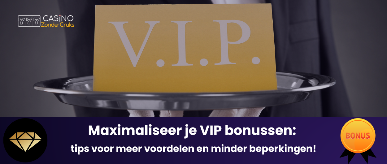 Afbeelding van een ober die een VIP-kaart op een dienblad presenteert, met de tekst 'Maximaliseer je VIP bonussen: tips voor meer voordelen en minder beperkingen'.